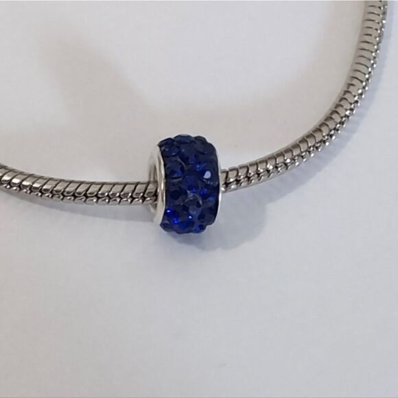 Silver Dark Blue with Dark Blue Rhinestones Charm for Pandora Style Bracelet - Picture 3 of 3